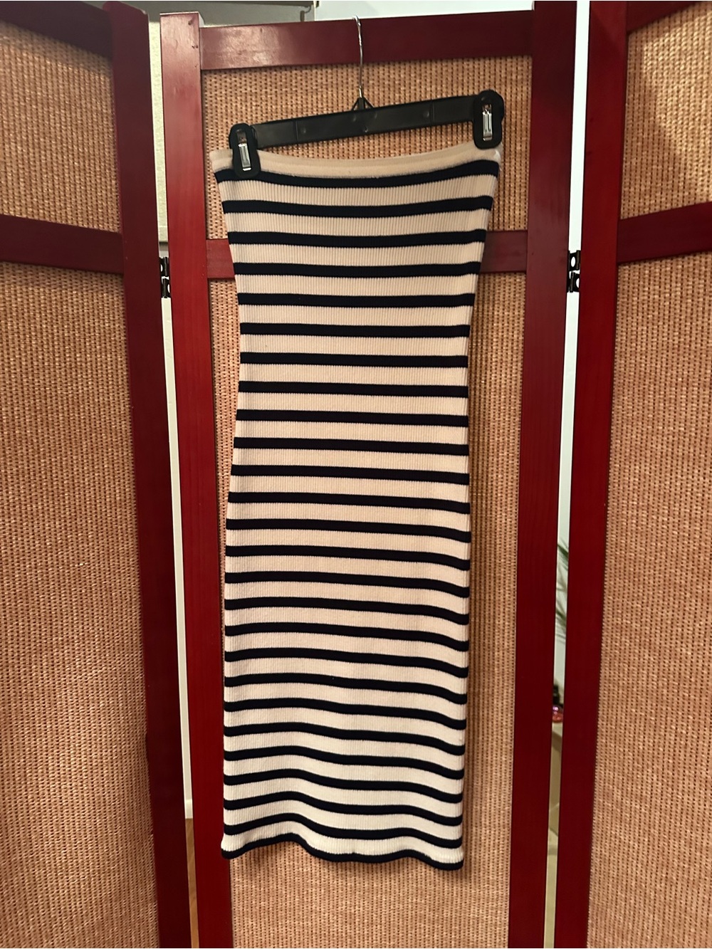 Edikted Cream and Black Striped Midi Knit Skirt